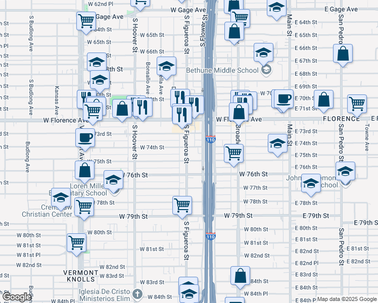 map of restaurants, bars, coffee shops, grocery stores, and more near in Los Angeles