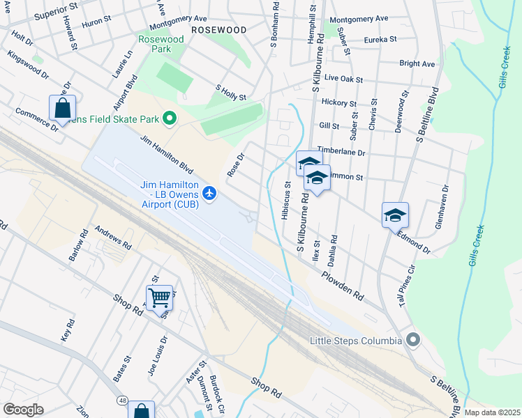 map of restaurants, bars, coffee shops, grocery stores, and more near 3607 Hydrangea Street in Columbia