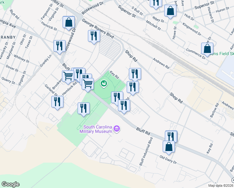 map of restaurants, bars, coffee shops, grocery stores, and more near 41 South Carolina 48 in Columbia