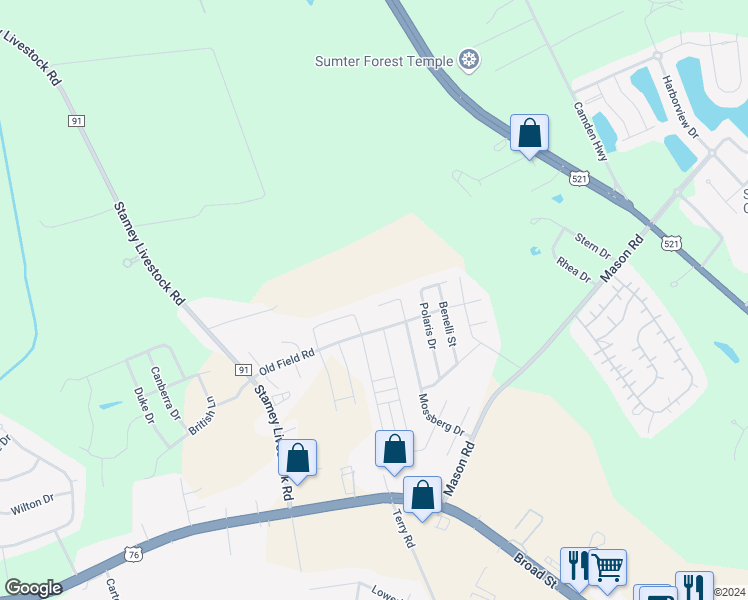 map of restaurants, bars, coffee shops, grocery stores, and more near 1889 Mossberg Drive in Sumter