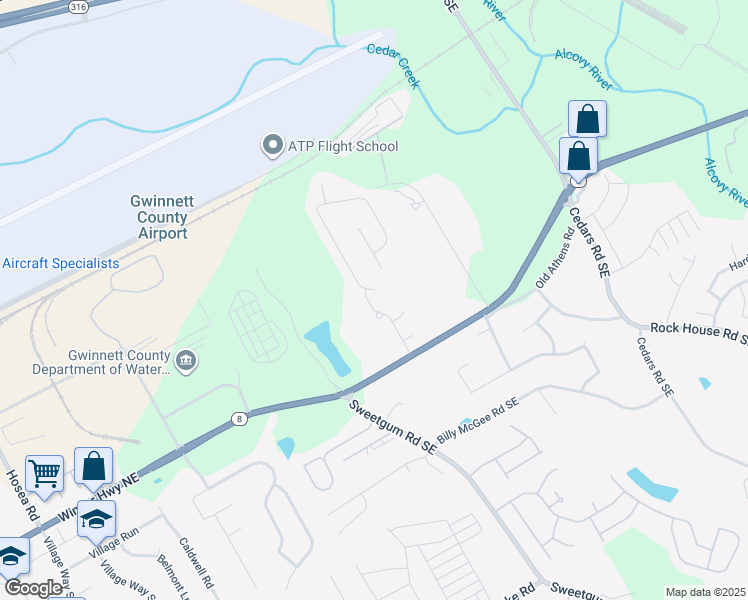 map of restaurants, bars, coffee shops, grocery stores, and more near 205 Ledgewood Mill Way Northeast in Lawrenceville