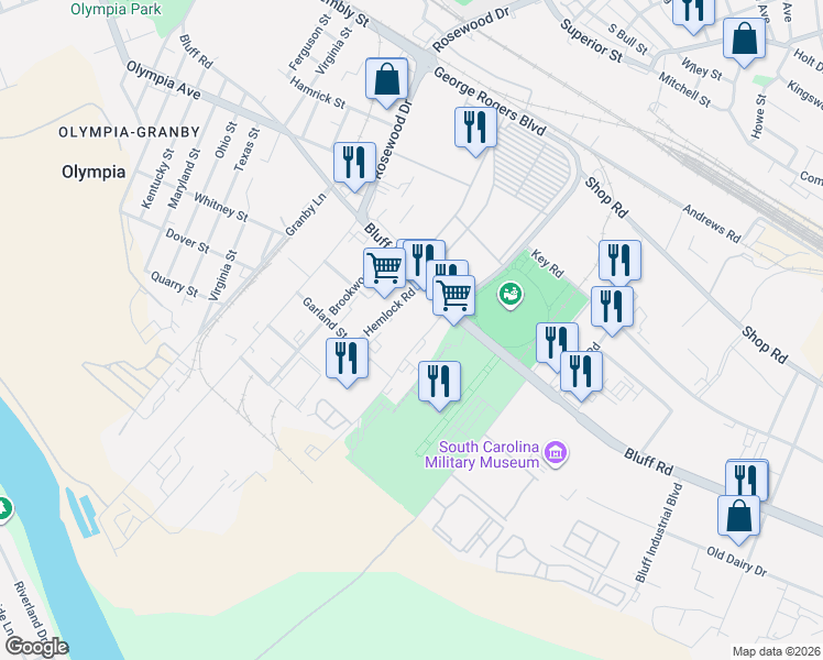 map of restaurants, bars, coffee shops, grocery stores, and more near 19 South Carolina 48 in Columbia