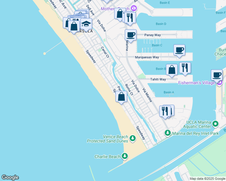 map of restaurants, bars, coffee shops, grocery stores, and more near 4403 Ocean Front Walk in Marina del Rey