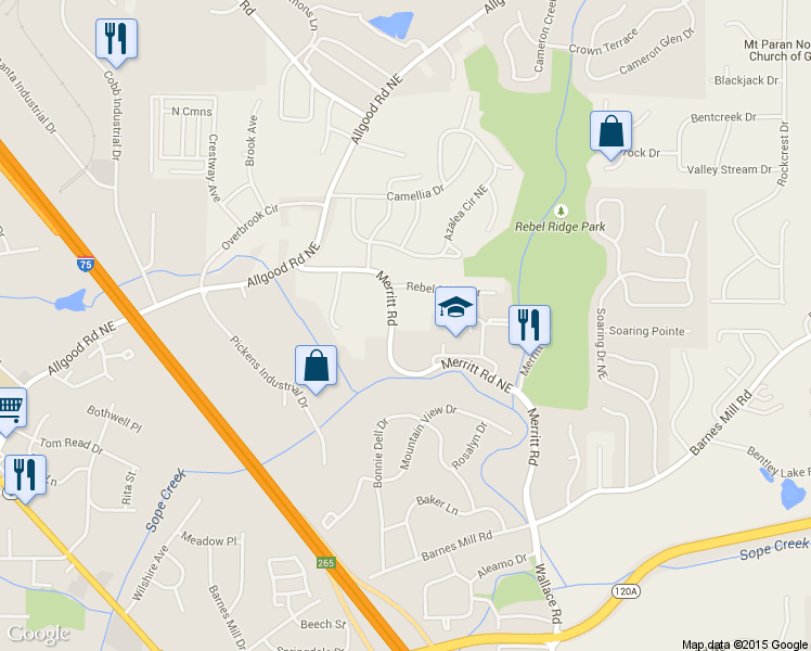 map of restaurants, bars, coffee shops, grocery stores, and more near 1087 Merritt Rd in Marietta