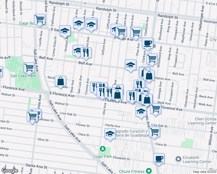 map of restaurants, bars, coffee shops, grocery stores, and more near 4116 Beck Avenue in Bell