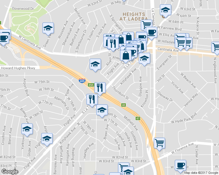map of restaurants, bars, coffee shops, grocery stores, and more near 5522 Thornburn Street in Los Angeles