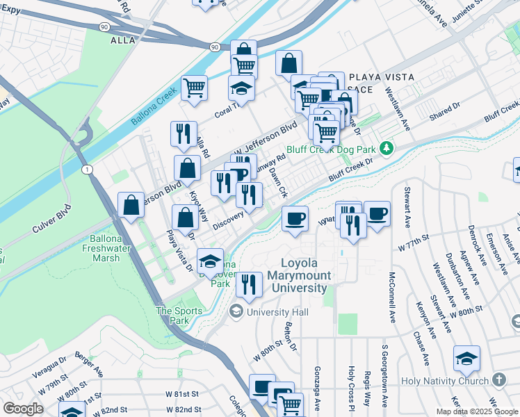 map of restaurants, bars, coffee shops, grocery stores, and more near in Los Angeles