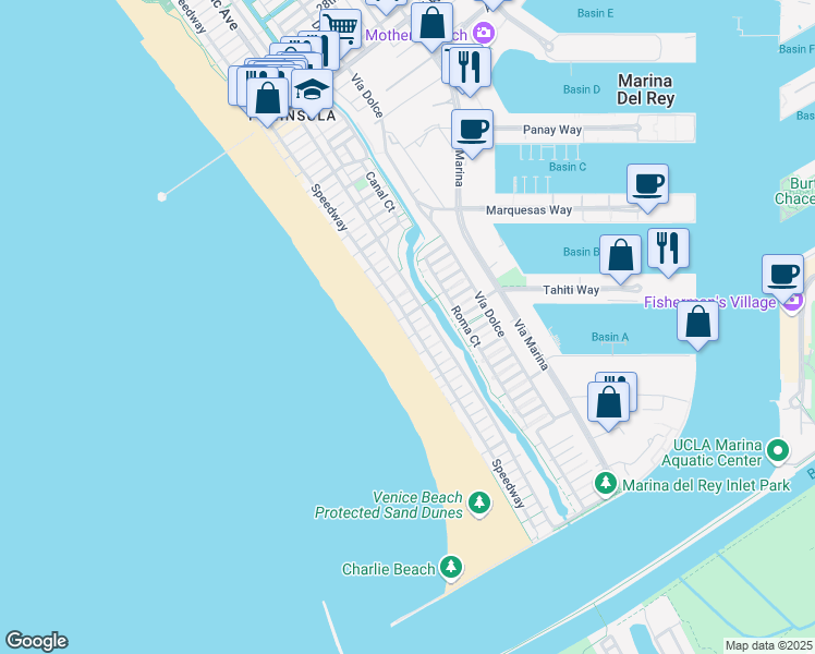 map of restaurants, bars, coffee shops, grocery stores, and more near 4 Lighthouse Street in Marina del Rey