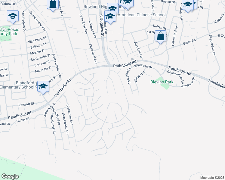 map of restaurants, bars, coffee shops, grocery stores, and more near 2386 Routh Drive in Rowland Heights