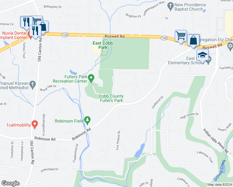 map of restaurants, bars, coffee shops, grocery stores, and more near 3461 Nantucket Drive Northeast in Marietta