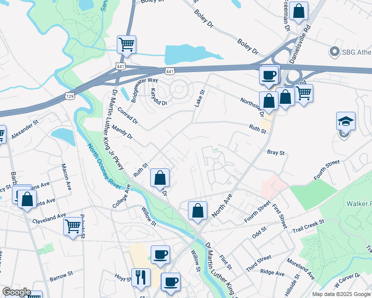 map of restaurants, bars, coffee shops, grocery stores, and more near 170 Jonas Avenue in Athens