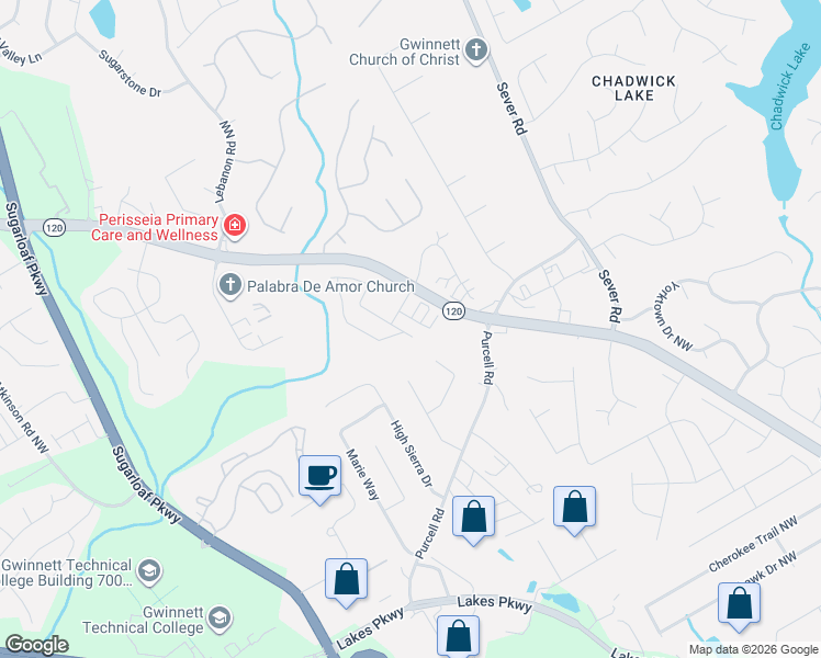 map of restaurants, bars, coffee shops, grocery stores, and more near 1749 Tailmore Lane Northwest in Lawrenceville