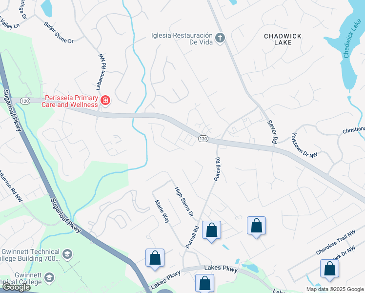 map of restaurants, bars, coffee shops, grocery stores, and more near 1749 Tailmore Lane Northwest in Lawrenceville