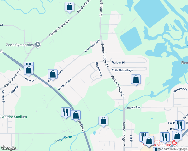 map of restaurants, bars, coffee shops, grocery stores, and more near 333 Autumnwood Lane in Rainbow City
