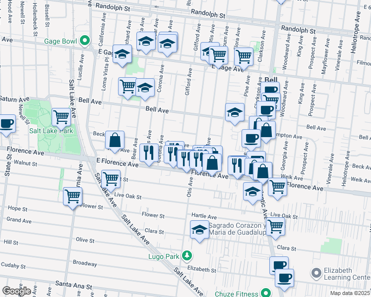 map of restaurants, bars, coffee shops, grocery stores, and more near 4116 Beck Avenue in Bell