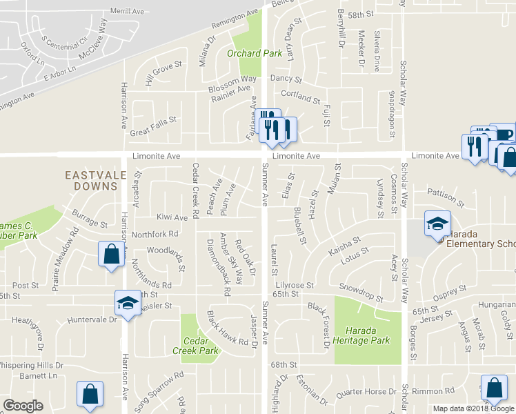 map of restaurants, bars, coffee shops, grocery stores, and more near 13411 Orchard Drive in Corona
