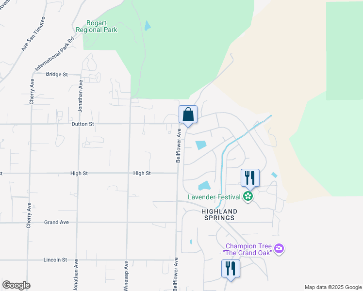 map of restaurants, bars, coffee shops, grocery stores, and more near 10175 Frontier Trail in Cherry Valley