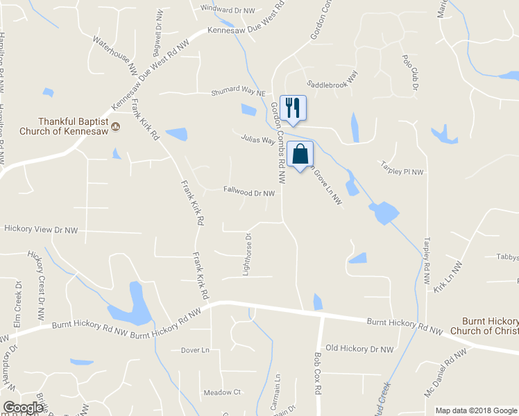 map of restaurants, bars, coffee shops, grocery stores, and more near 763 Mimms Court Northwest in Marietta