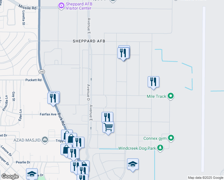 map of restaurants, bars, coffee shops, grocery stores, and more near in Sheppard Air Force Base