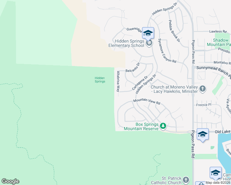 map of restaurants, bars, coffee shops, grocery stores, and more near 10209 Altabrisa Way in Moreno Valley