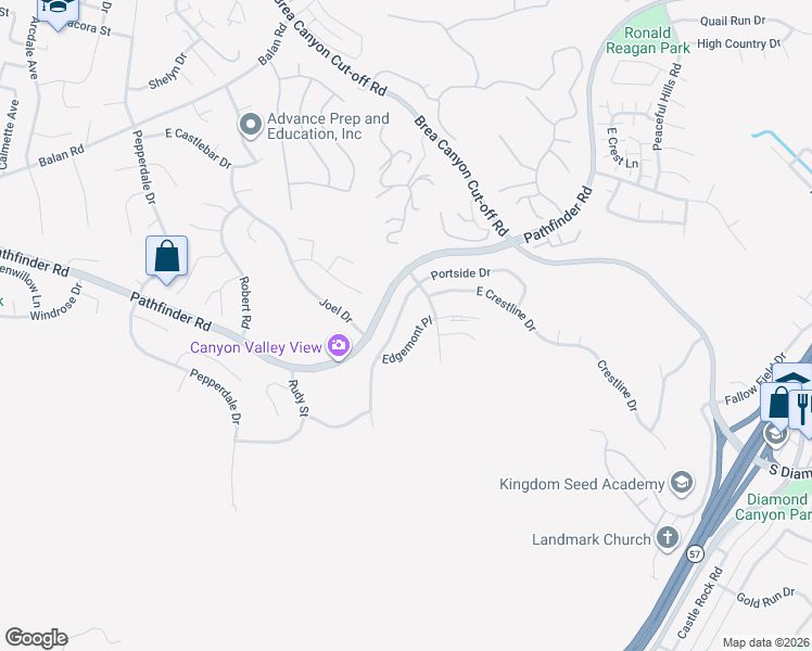 map of restaurants, bars, coffee shops, grocery stores, and more near 20233 Edgemont Place in Walnut