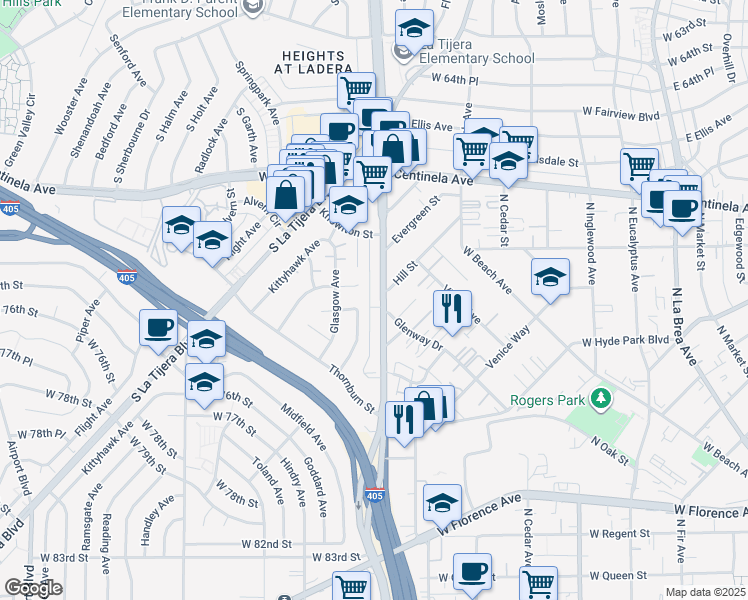 map of restaurants, bars, coffee shops, grocery stores, and more near 7106 Knowlton Place in Los Angeles
