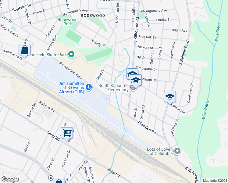 map of restaurants, bars, coffee shops, grocery stores, and more near 3607 Hydrangea Street in Columbia