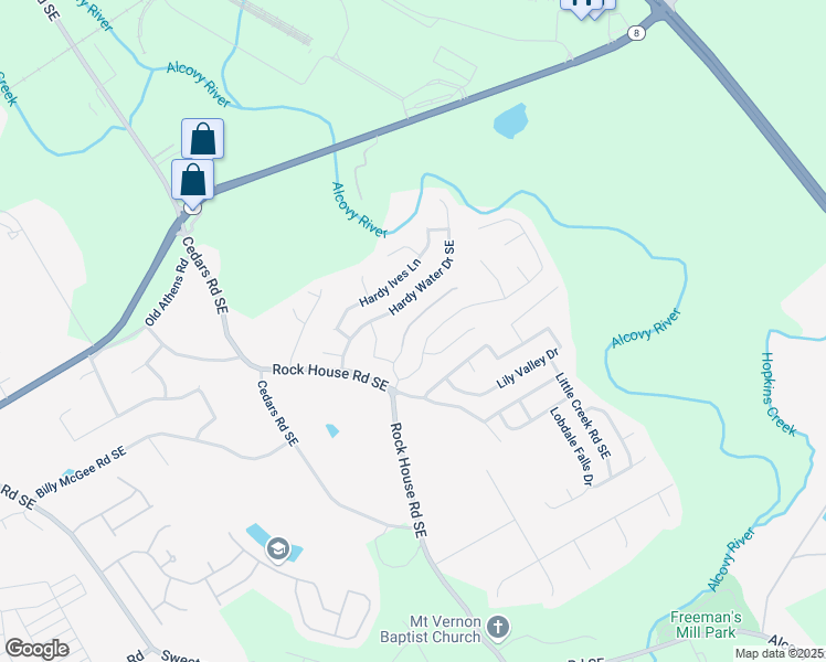 map of restaurants, bars, coffee shops, grocery stores, and more near 1345 Aster Ives Drive in Lawrenceville