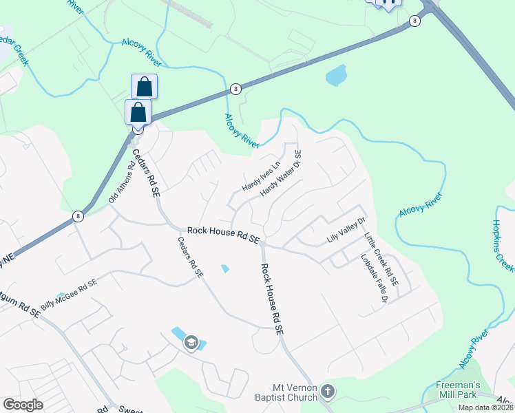 map of restaurants, bars, coffee shops, grocery stores, and more near 1260 Aster Ives Drive in Lawrenceville