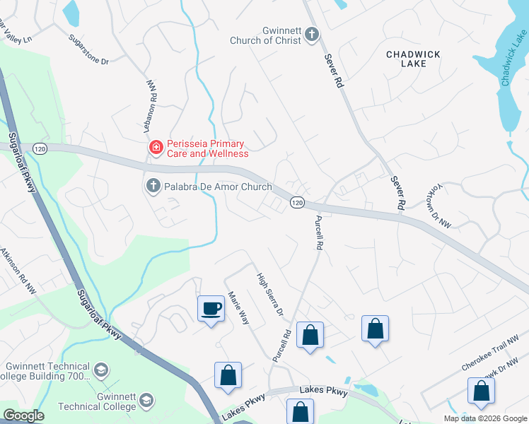 map of restaurants, bars, coffee shops, grocery stores, and more near 1749 Tailmore Lane Northwest in Lawrenceville