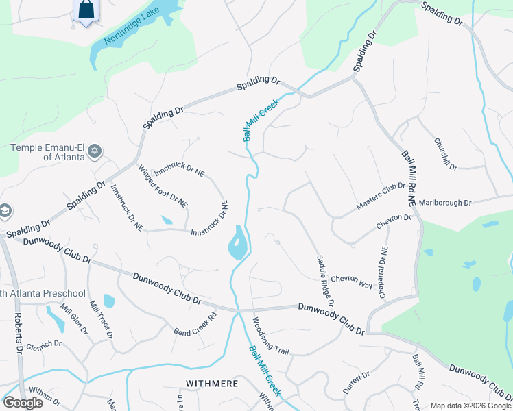map of restaurants, bars, coffee shops, grocery stores, and more near 8005 Saddle Ridge Drive in Atlanta