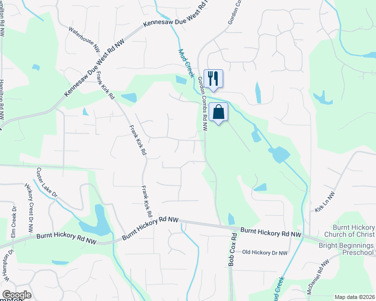map of restaurants, bars, coffee shops, grocery stores, and more near 763 Mimms Court Northwest in Marietta