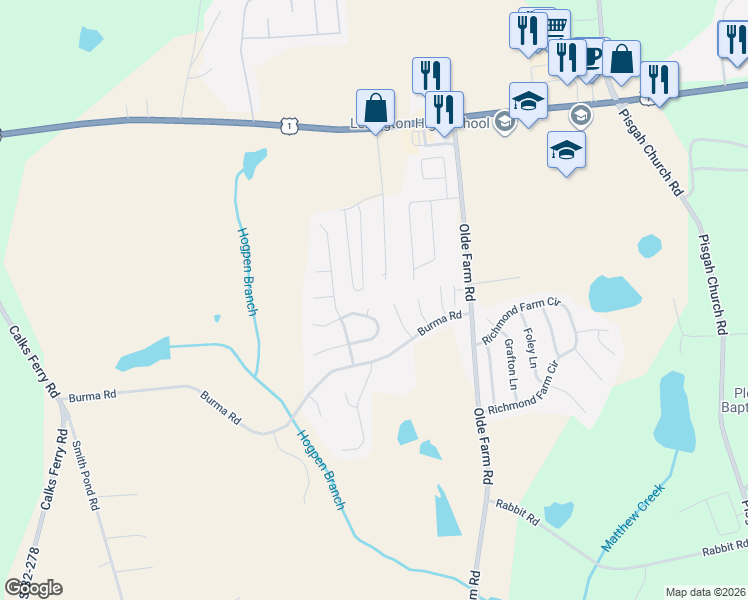 map of restaurants, bars, coffee shops, grocery stores, and more near 18 Longshadow Circle in Lexington