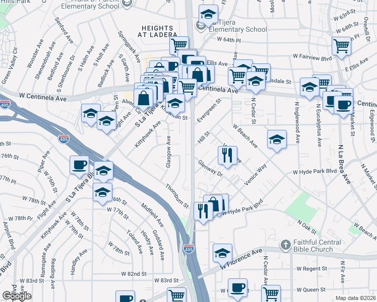 map of restaurants, bars, coffee shops, grocery stores, and more near 7106 Knowlton Place in Los Angeles