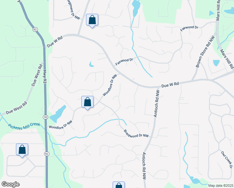 map of restaurants, bars, coffee shops, grocery stores, and more near 6105 Braidwood Court in Acworth