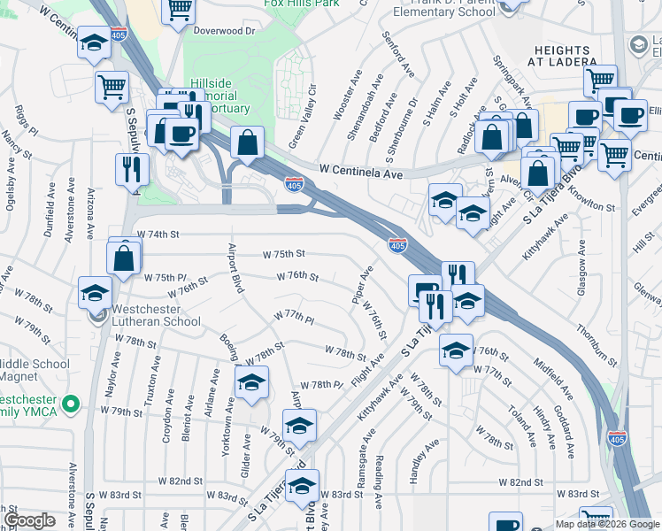 map of restaurants, bars, coffee shops, grocery stores, and more near 7525 Piper Place in Los Angeles