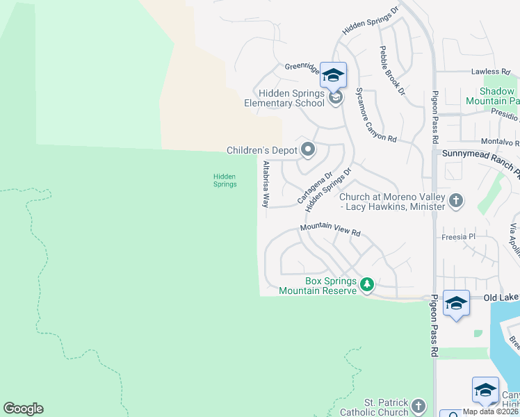 map of restaurants, bars, coffee shops, grocery stores, and more near 10209 Altabrisa Way in Moreno Valley