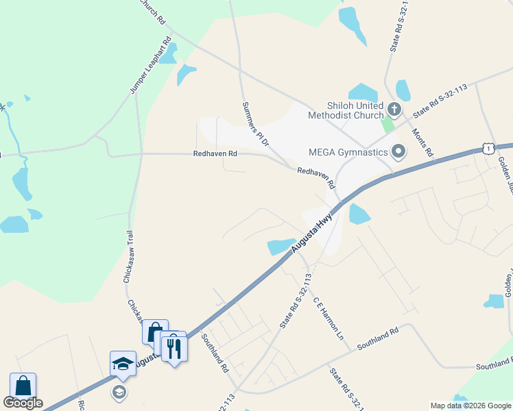 map of restaurants, bars, coffee shops, grocery stores, and more near 3834 Augusta Highway in Gilbert