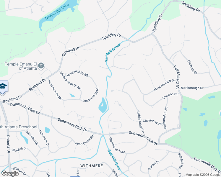 map of restaurants, bars, coffee shops, grocery stores, and more near 8005 Saddle Ridge Drive in Atlanta