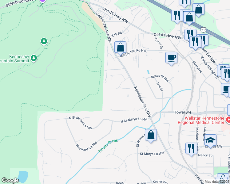 map of restaurants, bars, coffee shops, grocery stores, and more near 475 Dickson Avenue Northwest in Marietta