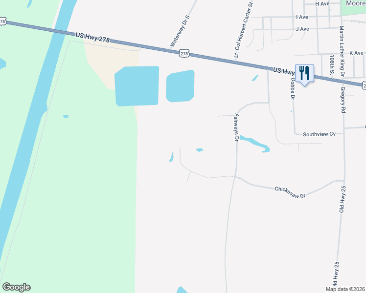 map of restaurants, bars, coffee shops, grocery stores, and more near 60086 Chickasaw Drive in Amory
