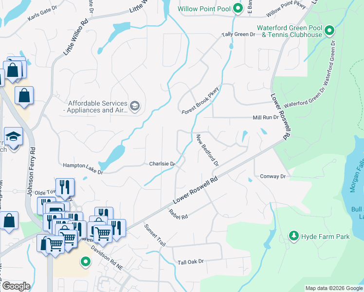 map of restaurants, bars, coffee shops, grocery stores, and more near 783 Bedford Oaks Drive in Marietta
