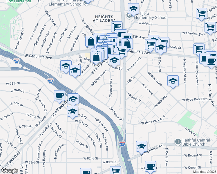 map of restaurants, bars, coffee shops, grocery stores, and more near 7015 1/2 Glasgow Avenue in Los Angeles