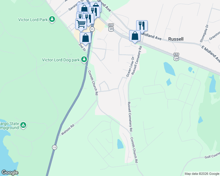 map of restaurants, bars, coffee shops, grocery stores, and more near 465 Cooper Circle in Winder