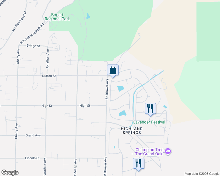 map of restaurants, bars, coffee shops, grocery stores, and more near 10165 Frontier Trail in Cherry Valley