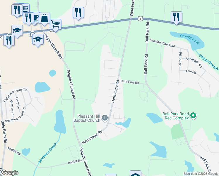 map of restaurants, bars, coffee shops, grocery stores, and more near 204 Hermitage Road in Lexington