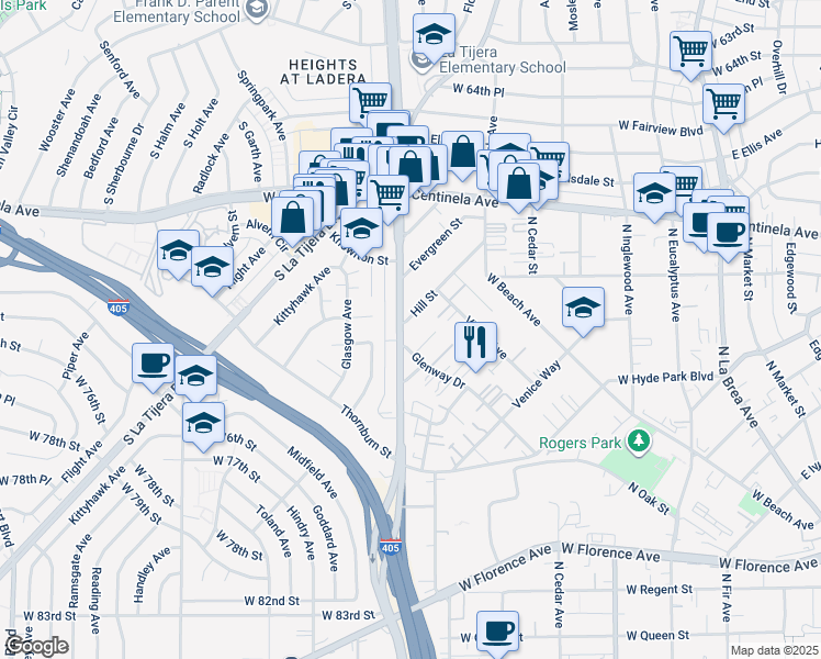 map of restaurants, bars, coffee shops, grocery stores, and more near in Los Angeles