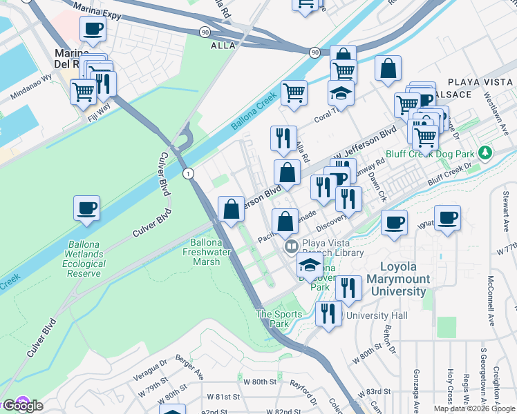map of restaurants, bars, coffee shops, grocery stores, and more near in Los Angeles