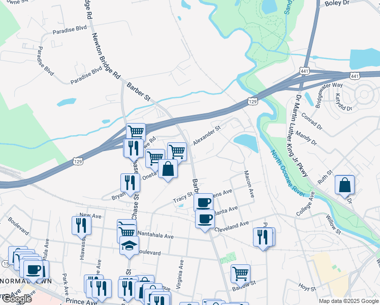 map of restaurants, bars, coffee shops, grocery stores, and more near 972-1000 Barber Street in Athens