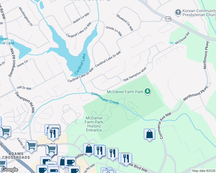 map of restaurants, bars, coffee shops, grocery stores, and more near 3181 Amesbury Way Northwest in Duluth